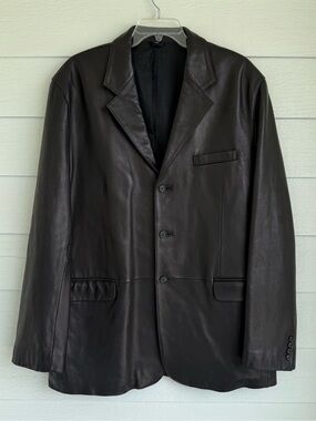 Ralph by Ralph Lauren Black Leather Blazer 48L Vintage Jacket EUC
